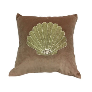 A-La Velvet Cushion Embroidered Shell Coral