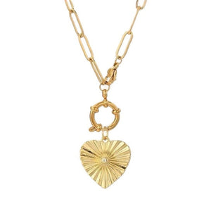 1Love 2Hugs 3Kisses Heart Eye Necklace Gold