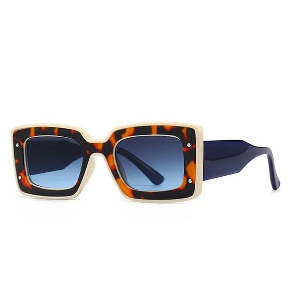 1love2hugs3kisses Square Retro Sunglasses Women Beige-Blue