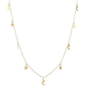 1Love 2Hugs 3Kisses Star Moon Charm Necklace Gold