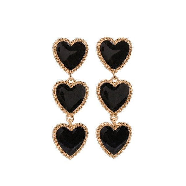 Three Hearts Earrings Black
