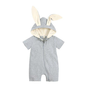 1love2hugs3kisses Baby Bunny Short Sleeve Jumpsuit Grey