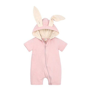 1love2hugs3kisses Baby Bunny Short Sleeve Jumpsuit Pink