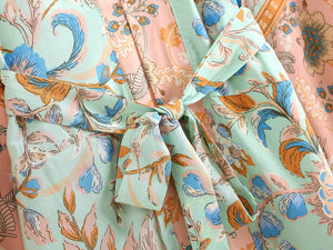 1love2hugs3kisses Long Kimono Mint Green-Peach Flowers