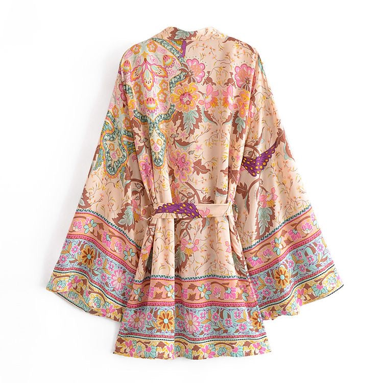 1love2hugs3kisses Short Kimono Floral Beige Pink