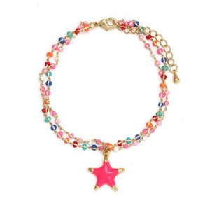 1Love 2Hugs 3Kisses 18k Gold Plated Enamel Star Charm Pendant Double Chain Bracelet Pink