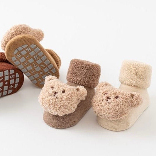 1Love 2Hugs 3Kisses Bear Baby Anti Slip Socks Beige