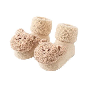 1Love 2Hugs 3Kisses Bear Baby Anti Slip Socks Beige