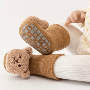 1Love 2Hugs 3Kisses Bear Baby Anti Slip Socks Brown
