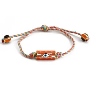 1Love 2Hugs 3Kisses Eye Locket Rope Braided Bracelet Orange