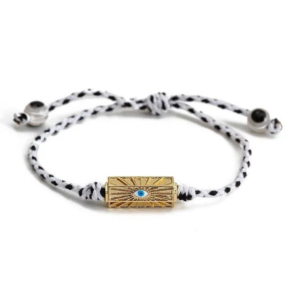 1Love 2Hugs 3Kisses Eye Locket Rope Braided Bracelet White-Black