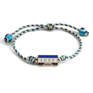 1Love 2Hugs 3Kisses Love Locket Rope Braided Bracelet Blue