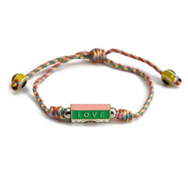 1Love 2Hugs 3Kisses Love Locket Rope Braided Bracelet Pink