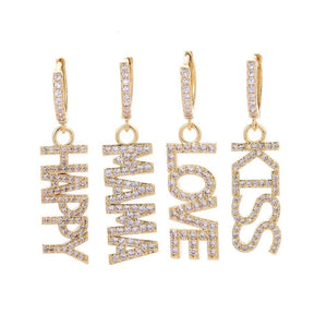 1Love 2Hugs 3Kisses Love pair of Earrings Zirconia Gold