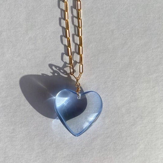 1Love 2Hugs 3Kisses Puffy Heart Necklace Blue