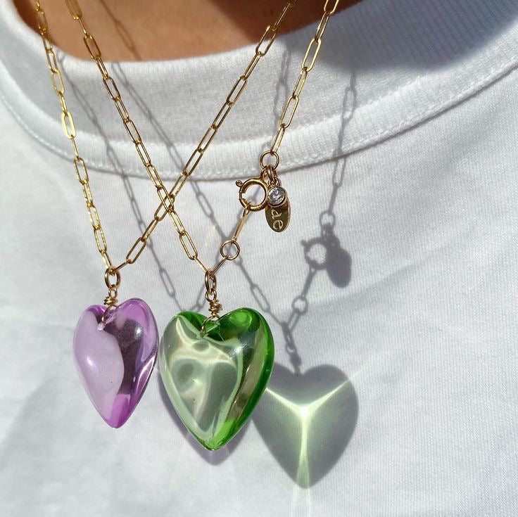 1Love 2Hugs 3Kisses Puffy Heart Necklace Green