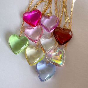 1Love 2Hugs 3Kisses Puffy Heart Necklace Green