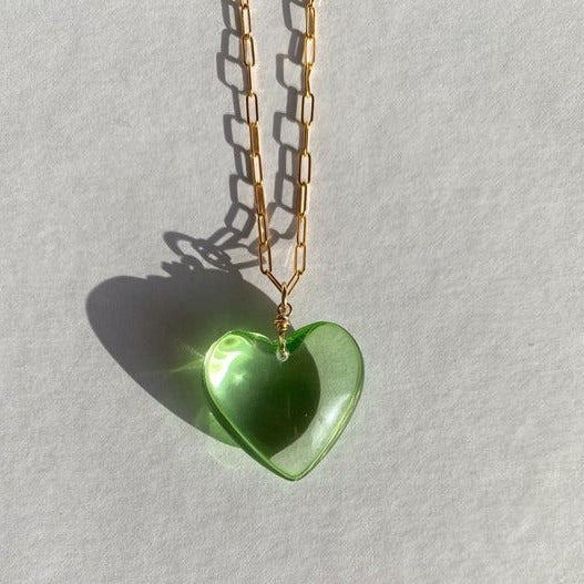 1Love 2Hugs 3Kisses Puffy Heart Necklace Green