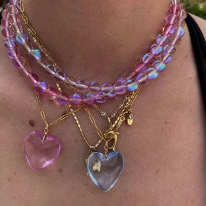 1Love 2Hugs 3Kisses Puffy Heart Necklace Pink