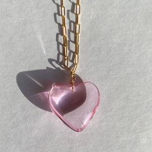 1Love 2Hugs 3Kisses Puffy Heart Necklace Pink