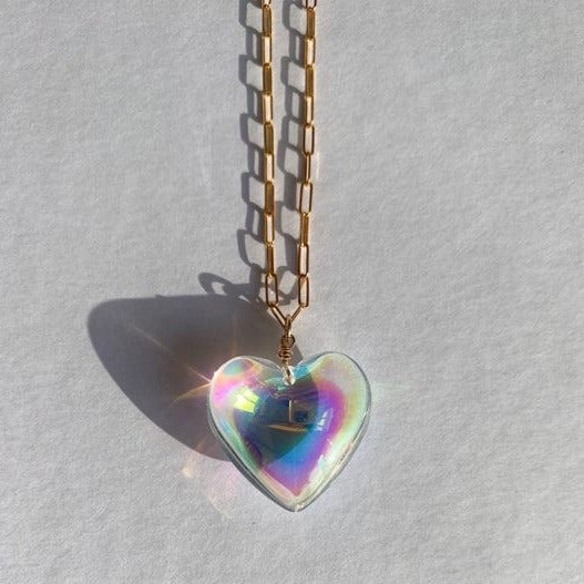 1Love 2Hugs 3Kisses Puffy Heart Necklace Rainbow