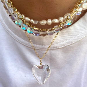 1Love 2Hugs 3Kisses Puffy Heart Necklace Transparant