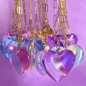 1Love 2Hugs 3Kisses Puffy Heart Necklace Transparant