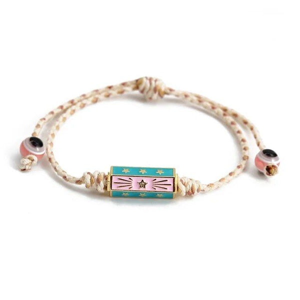 1Love 2Hugs 3Kisses Star Locket Rope Braided Bracelet Beige