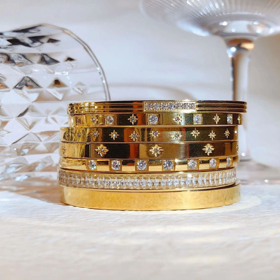 1Love 2Hugs 3Kisses Zirconia Bangle Bracelet Gold