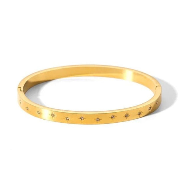 1Love 2Hugs 3Kisses Zirconia Bangle Bracelet Gold