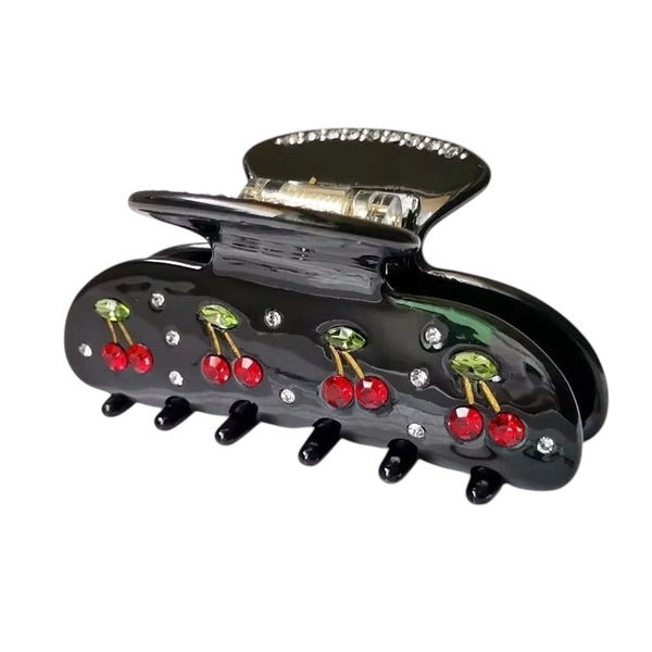 1Love 2Hugs 3Kisses Hairclip Diamond Cherry Black