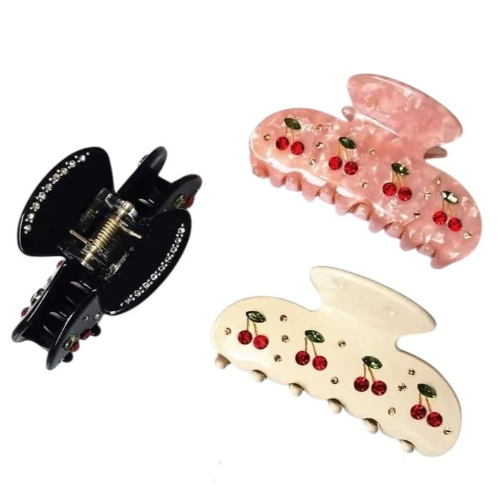 1Love 2Hugs 3Kisses Hairclip Diamond Cherry Pink