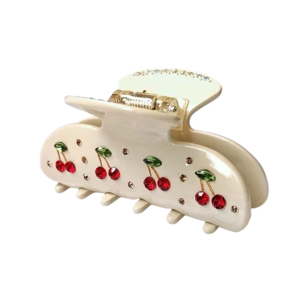 1Love 2Hugs 3Kisses Hairclip Diamond Cherry White