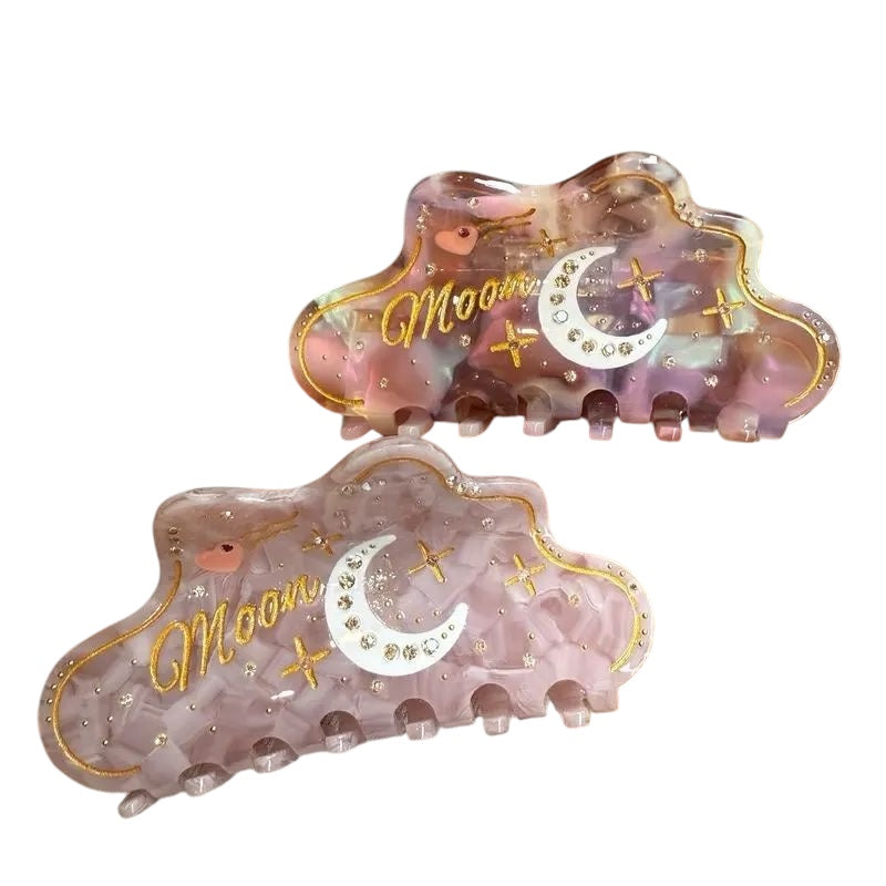 1Love 2Hugs 3Kisses Hairclip Diamond Moon And Stars Pink
