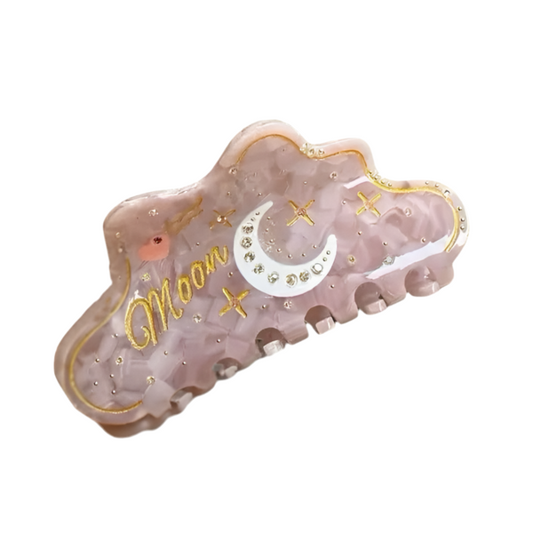 1Love 2Hugs 3Kisses Hairclip Diamond Moon And Stars Pink