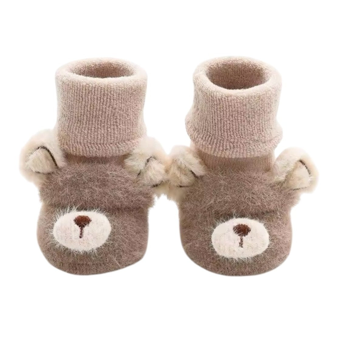 1Love 2Hugs 3Kisses Plush Bear Baby Anti Slip Socks Light Brown