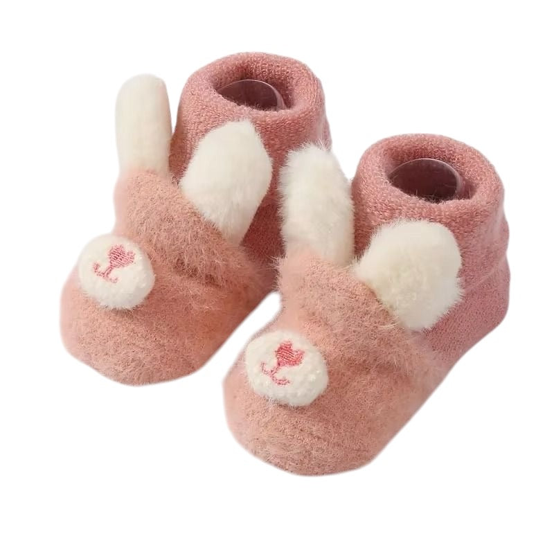 1Love 2Hugs 3Kisses Plush Bunny Baby Anti Slip Socks Pink - White