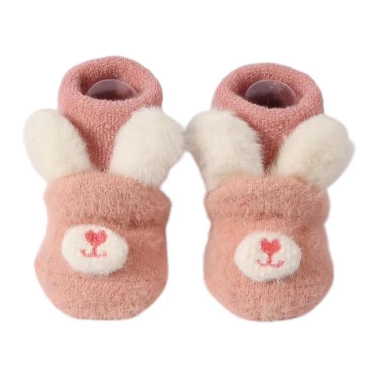 1Love 2Hugs 3Kisses Plush Bunny Baby Anti Slip Socks Pink - White