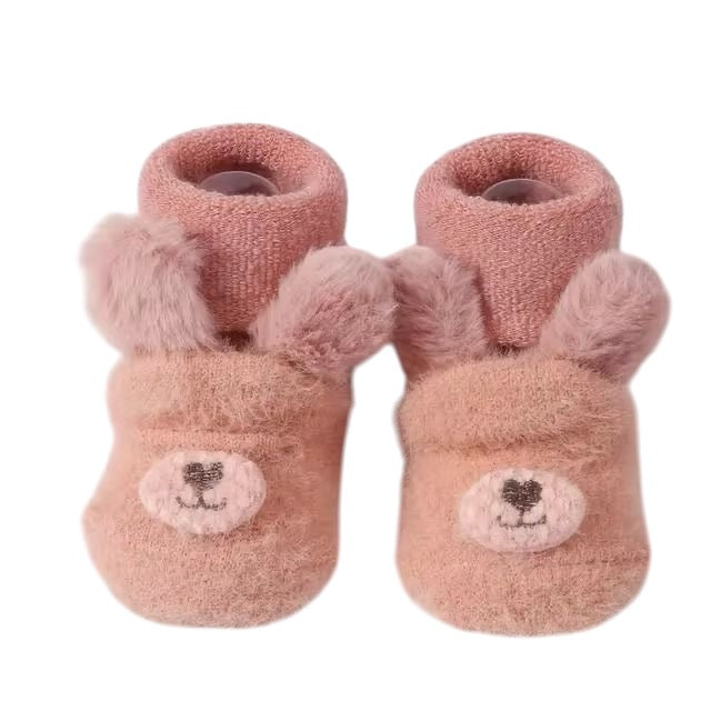 1Love 2Hugs 3Kisses Plush Bunny Baby Anti Slip Socks Pink