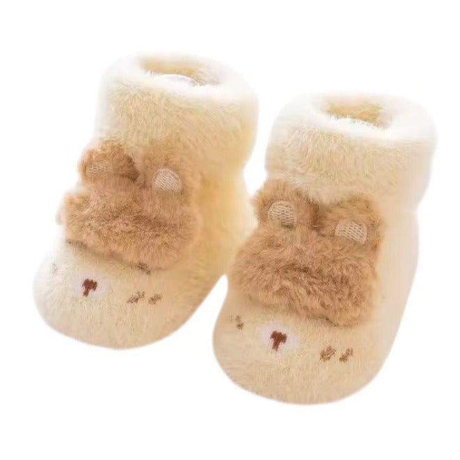 1Love 2Hugs 3Kisses Plush Bunny Bow Baby Anti Slip Socks Beige