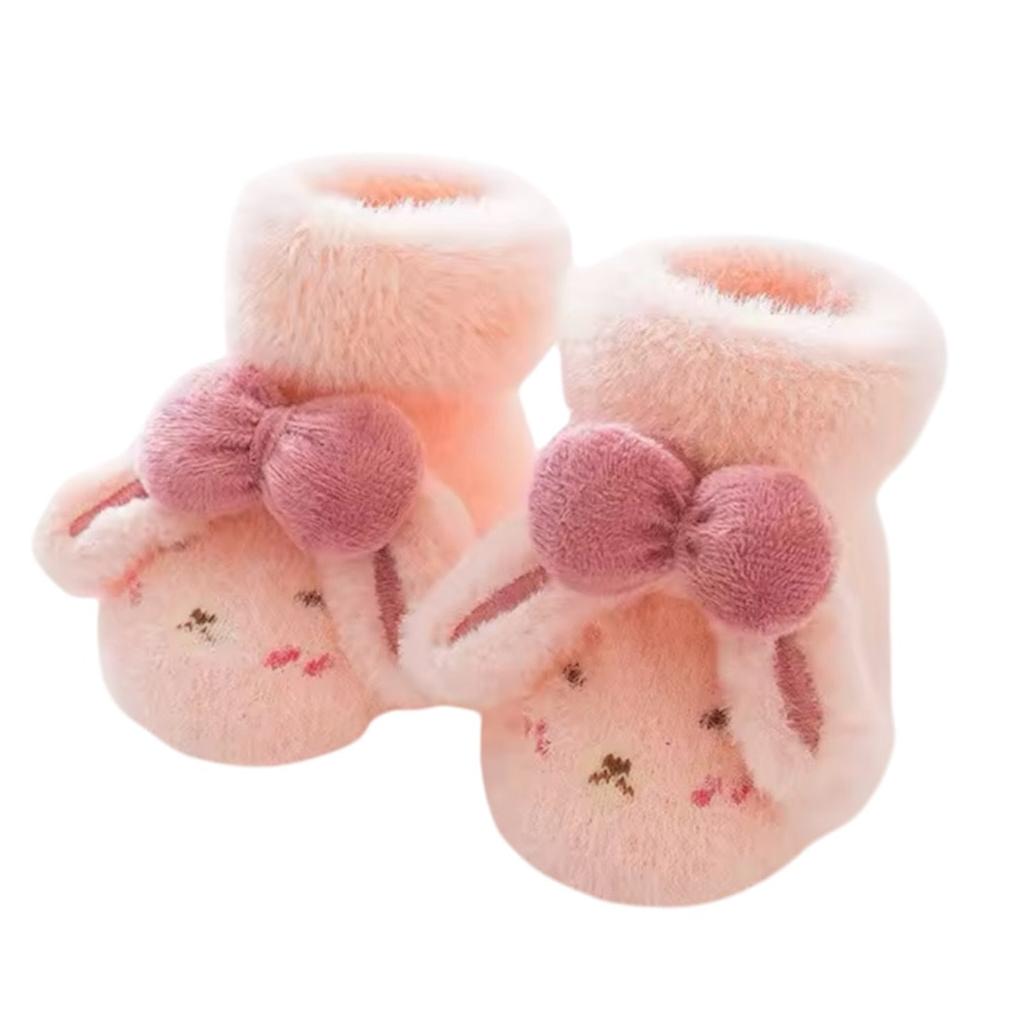 1Love 2Hugs 3Kisses Plush Bunny Bow Baby Anti Slip Socks Light Pink