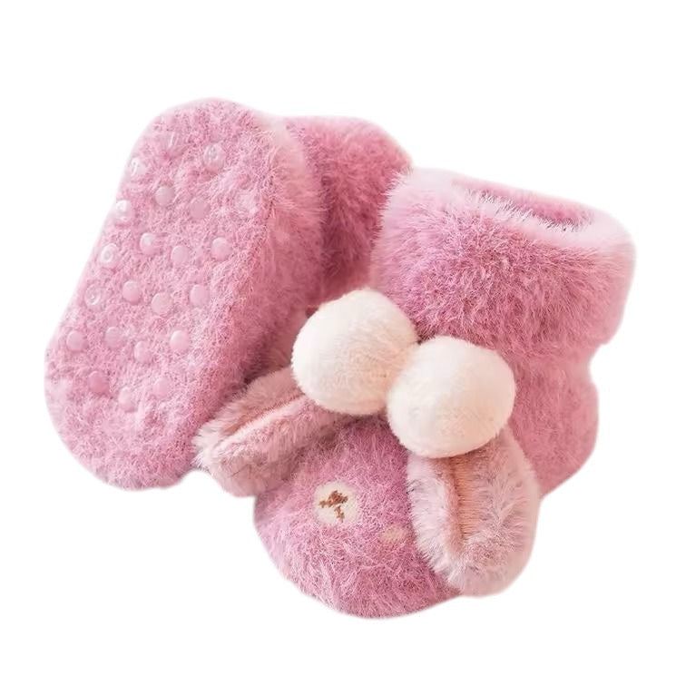 1Love 2Hugs 3Kisses Plush Bunny Bow Baby Anti Slip Socks Pink