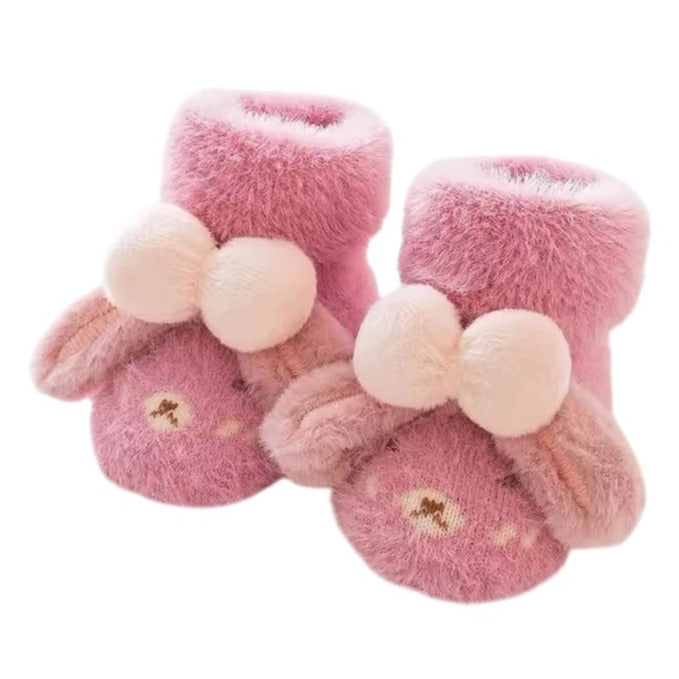 1Love 2Hugs 3Kisses Plush Bunny Bow Baby Anti Slip Socks Pink