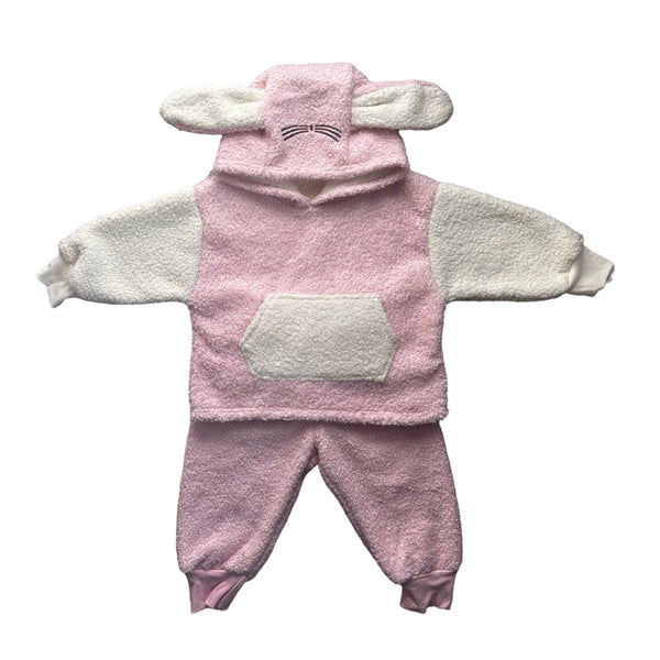 1love2hugs3kisses Baby Bunny Fleece Hooded Sweater + Pants Pink