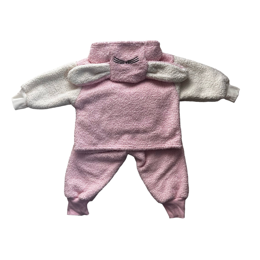 1love2hugs3kisses Baby Bunny Fleece Hooded Sweater + Pants Pink
