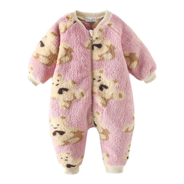 1love2hugs3kisses Baby Fleece Jumpsuit Bears Pink