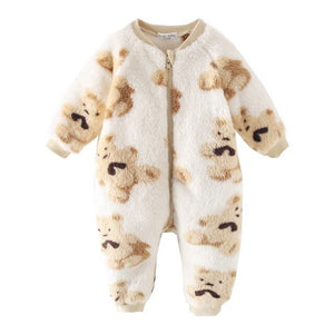 1love2hugs3kisses Baby Fleece Jumpsuit Bears White