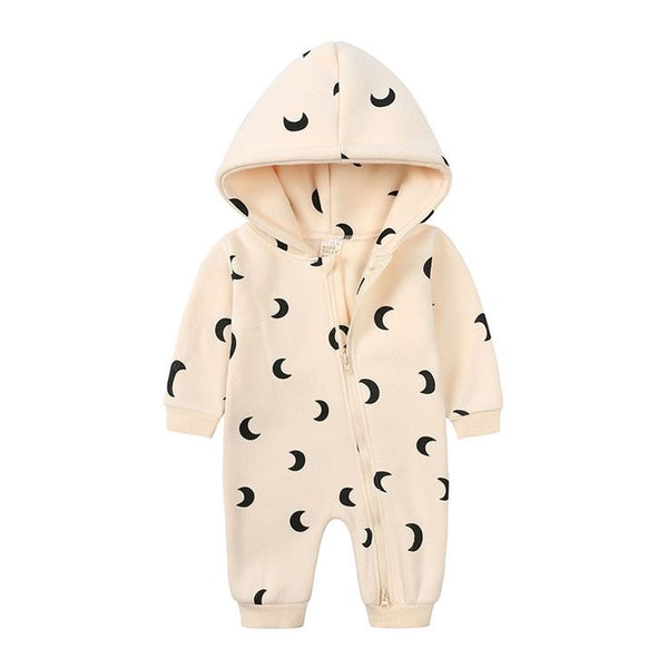 1love2hugs3kisses Baby Jumpsuit Beige -Moon Print