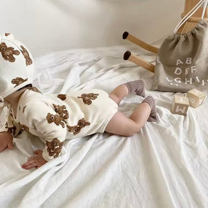 Baby Longsleeve Onesie Bears + Hat with Ears Cream