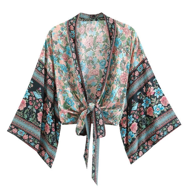 1love2hugs3kisses Kimono Tie Top Pink-Blue Flowers